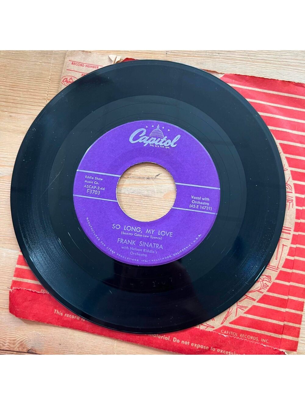 Frank Sinatra - So Long, My Love/Crazy Love 45rpm VG+ R08